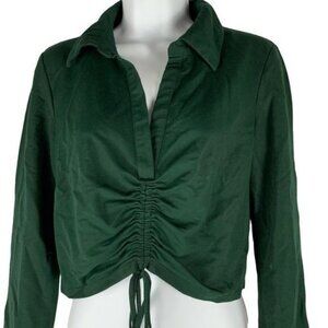 Zara Womens Green Ruched Front Cropped Long Sleeve Top Size Medium